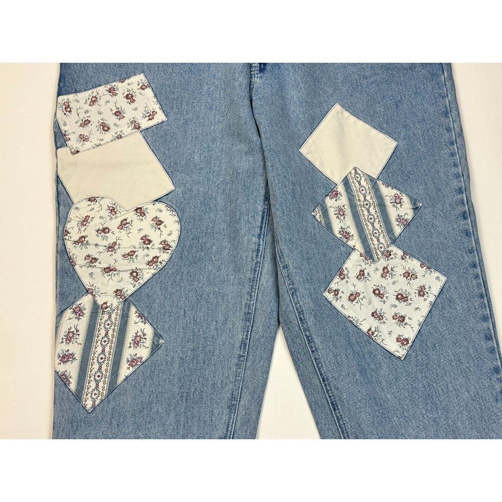 Stefano Patchwork Vtg 80s Denim Jeans Women 22 NWT RARE Cotton Pockets Floral - Picture 7 of 15